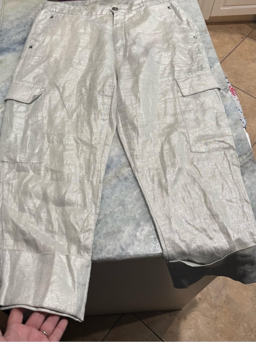 Mason's Forte dei Marmi Linda Cargo Pants Silver Italian 100% Linen Luxury Sz 6